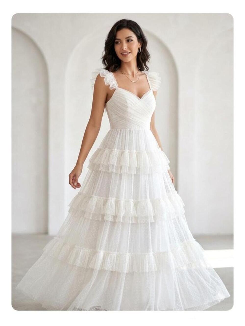 Maniju Cream Ruffle Tiered Maxi Dress, Size M NWT